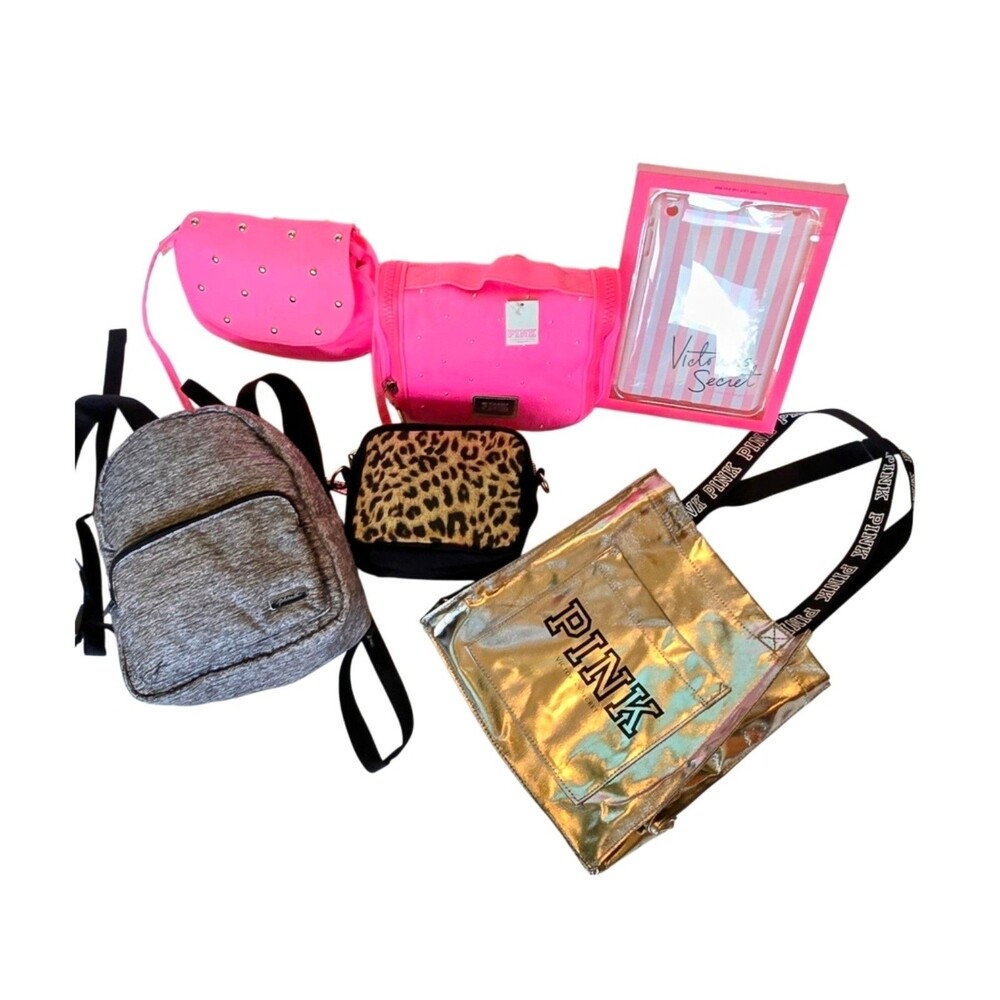7pc VICTORIA SECRET PINK tote bag backpack hanger cross-body cosmetic bag NEW